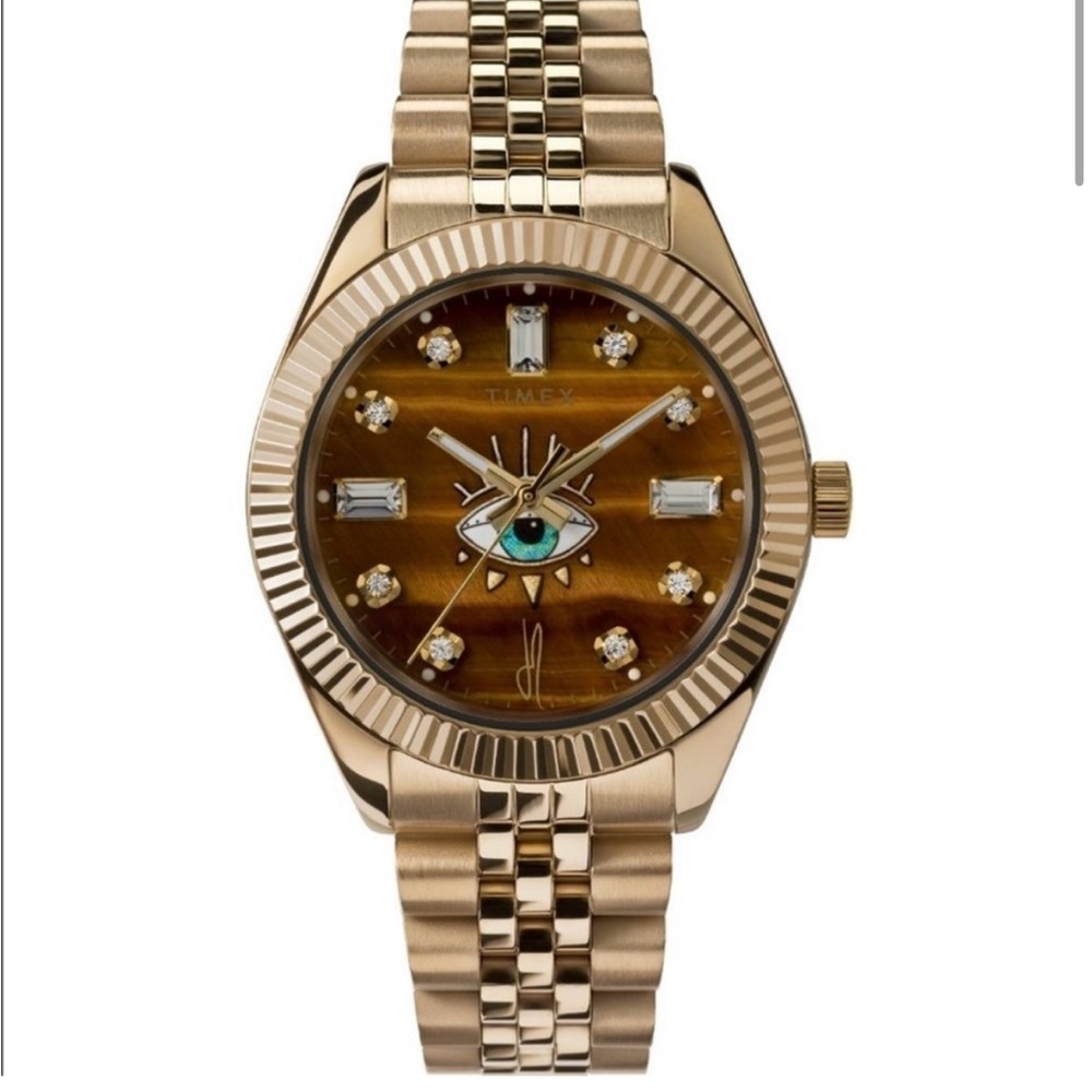 Jacquie Aiche x Timex collab tiger’s eye watch. Highly sought after, so chic.
